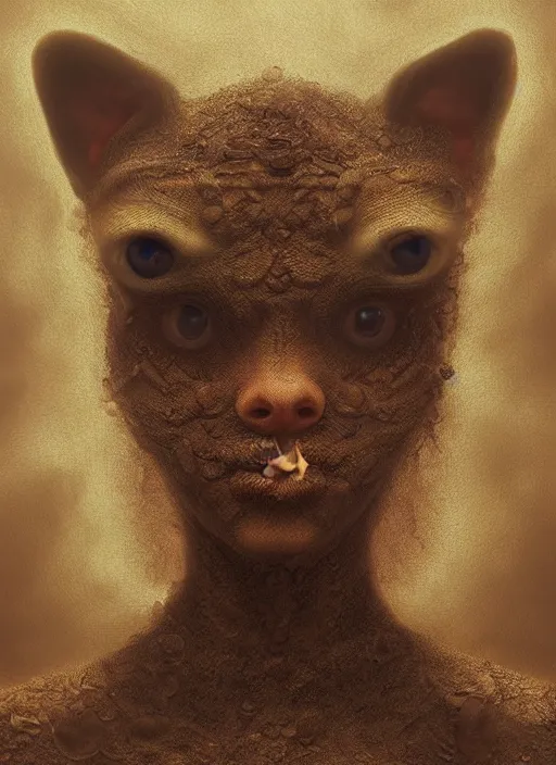 Image similar to doe chihuahua huge ominous glowing brown eyes staring into my soul, perfect eyes, soft pale golden skin, intricate stunning highly detailed, Agostino Arrivabene, Tomasz Strzalkowski, twisted bright lucid dream, 8k portrait render, swirling thick smoke , beautiful lighting, dark fantasy art, cgsociety