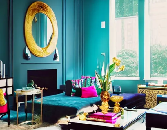 Prompt: apartment designed by nate berkus, vaporwave colors