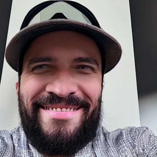 Image similar to happy man takes an instagram selfie using the front camera of an iphone 12 pro max highly detailed 4k quality