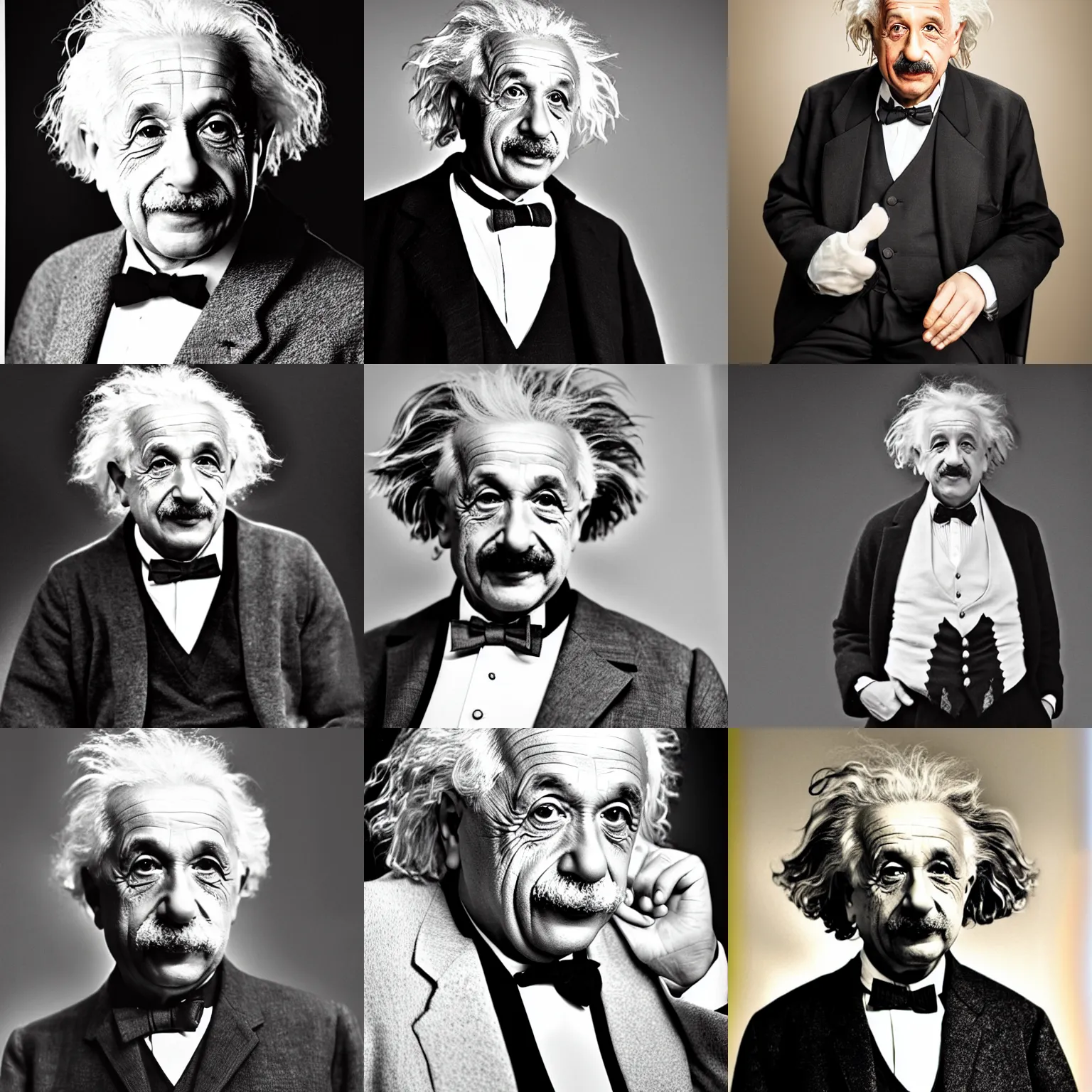 Prompt: albert einstein wearing tuxedo, professional photoshoot, studio lighting, full color