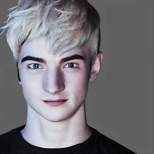 Image similar to “a realistic detailed photo of a guy who is an attractive humanoid who is half robot and half humanoid, who is a male android, twitch streamer Ninja Tyler Blevins, shiny skin, posing like a statue, blank stare”