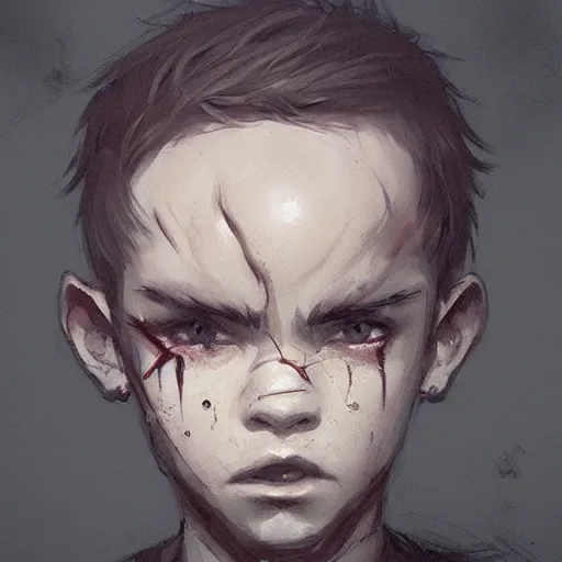 Prompt: Boy who was mad+dark+gloomy+sad+8k+concept art +trending on artstation+by rossdraws and greg rutkowski