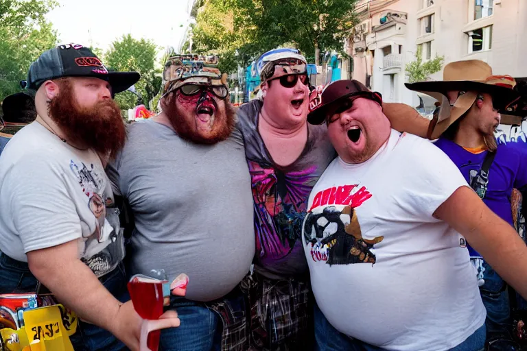 Image similar to pride party of fat racist rednecks, street photography, photojournalism
