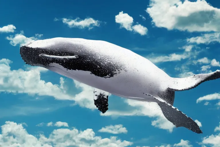 Image similar to a Whale flying in the sky, clouds