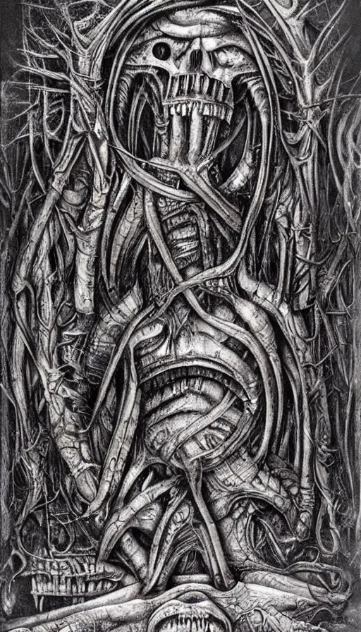 Image similar to the end of the world, by hr giger