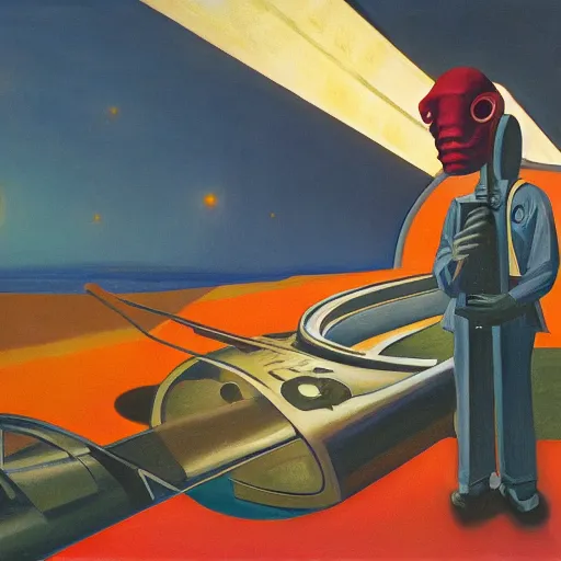 Image similar to cyclops who works at nasa, dystopian, pj crook, edward hopper, oil on canvas