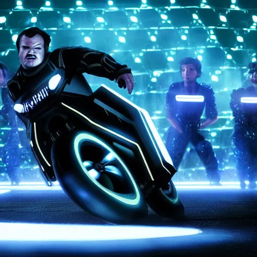 Image similar to jack black in the movie tron legacy ( 2 0 1 0 ), cinematic, film still