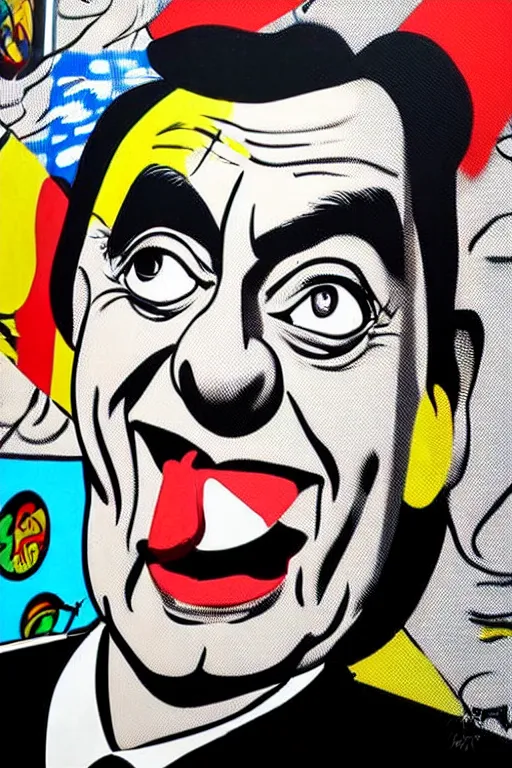 Image similar to Wall mural portrait of Mr Bean, urban art, pop art, artgerm, by Roy Lichtenstein