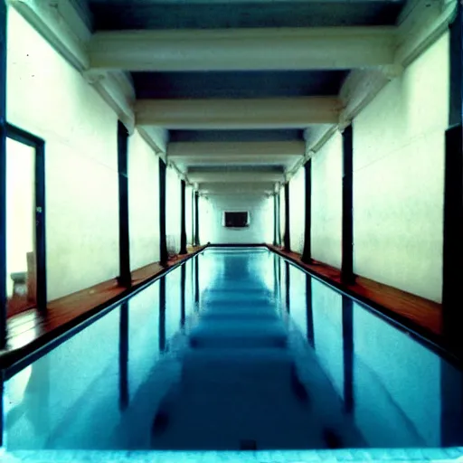 Image similar to Beautiful cameraphone 2005 soft liminal Photograph of an infinite hallway pool