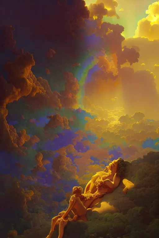 Image similar to heaven and hell, vivid color, complementary color, golden ratio, detailed, sharp lines, sharp focus, intricate, rainbowshift, by maxfield parrish, by peter mohrbacher, by gustave dore, by artgerm, by alphonse mucha, deviantart, octane render