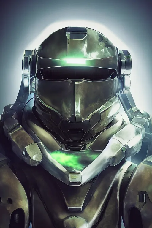 Image similar to robot ninja mask helmet halo master chief radiating a glowing aura global illumination ray tracing hdr fanart arstation by ian pesty and katarzyna da „ bek - chmiel