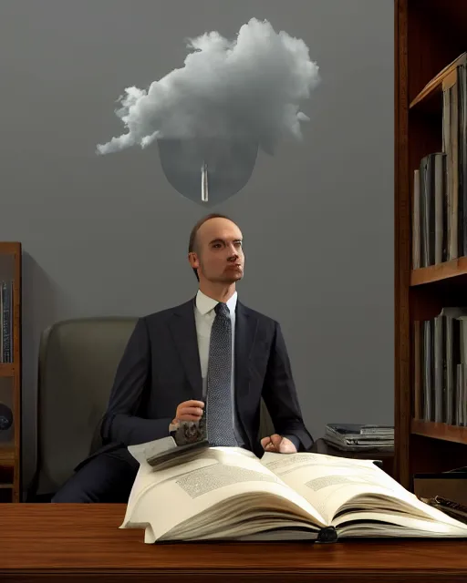 Image similar to a very high resolution image from a new movie, a weasel wearing a suit watching book in a shabby lawyer office, surrounded by water vapor and dim light summer unreal engine 5, hyper realism, realistic shading, cinematic composition, blender render, octane render, hdr, detailed textures, photorealistic, wide shot