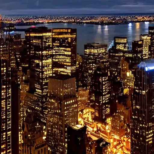 Image similar to view of NYC from luxurious penthouse window, nighttime photography