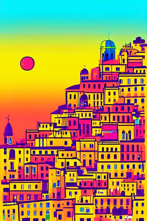 Prompt: minimalist boho style art of colorful lissabon at sunset, illustration, vector art