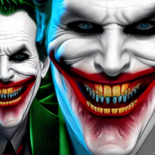 Image similar to joker, smiling, unnatural grin, horror, creepy, smoke, black, dark, glow