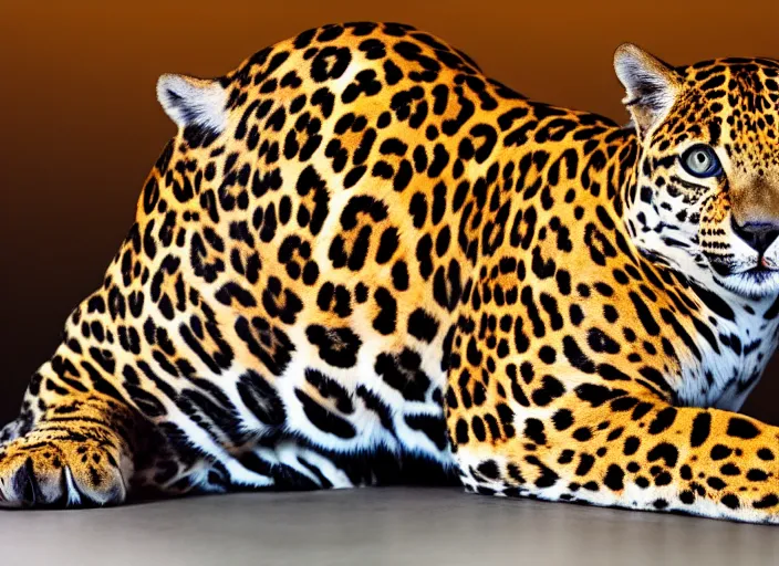 Image similar to photography of a Jaguar Cat . watching outside the window. on a bed. in a 70's room full of vinyls and posters, photorealistic, award winning photo, 100mm, sharp, high res