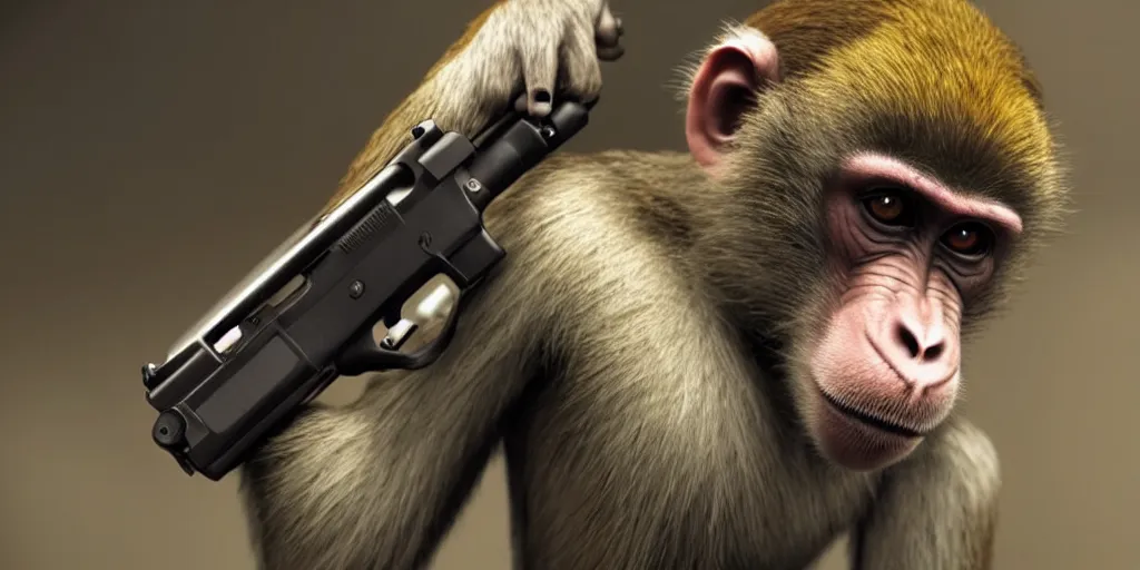 Monkey Pointing a Gun at a Computer Meme, Stable Diffusion