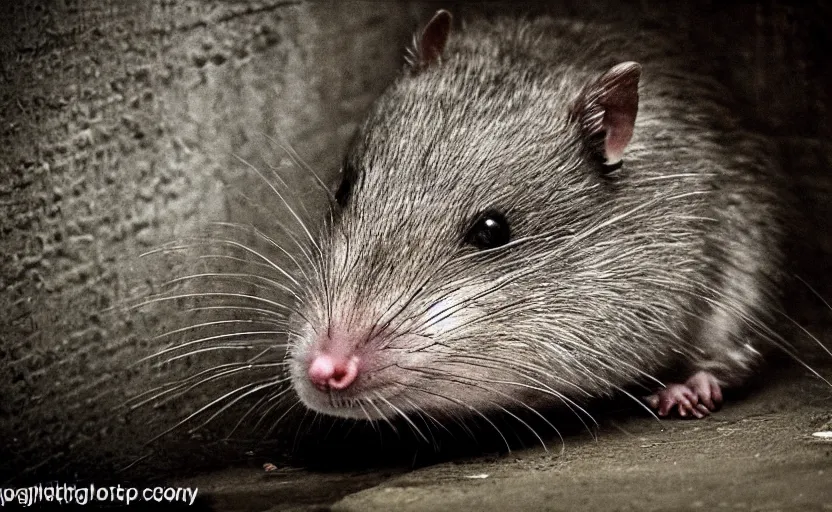 Image similar to very large giant mutant antropomorphic rat in tonnel of moscow subway. extreme high detail. fear, darkness, photo by russos