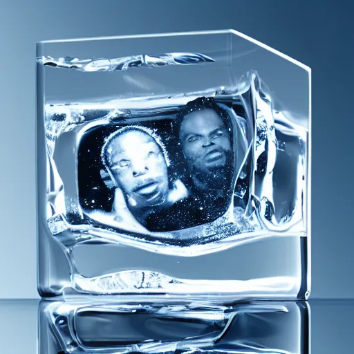 Image similar to o shea jackson face in a ice cube, 8 k, ultra realistic details