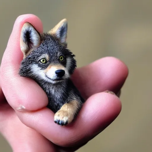 Image similar to photo of a tiny pet wolf in the palm of a hand