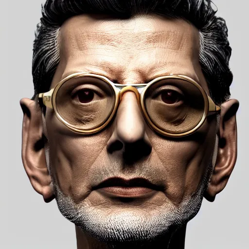 Image similar to hyperrealistic dslr film still of jeff goldblum on gold doubloon, stunning 8 k octane comprehensive 3 d render, inspired by istvan sandorfi & greg rutkowski & unreal engine, perfect symmetry, dim volumetric cinematic lighting, extremely hyper - detailed, incredibly real lifelike attributes & flesh texture, intricate, masterpiece, artstation, stunning