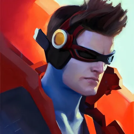 Image similar to greg manchess portrait painting of scott summers aka cyclops as overwatch character, medium shot, asymmetrical, profile picture, organic painting, sunny day, matte painting, bold shapes, hard edges, street art, trending on artstation, by huang guangjian and gil elvgren and sachin teng