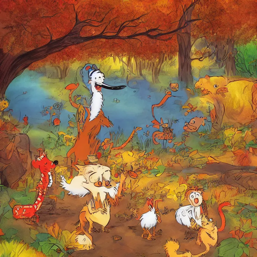 Image similar to last saturday I took my mommy and my daddy to the zoo, by Dr. Seuss and Don Freeman, illustration, warm colors, autumn, artstation