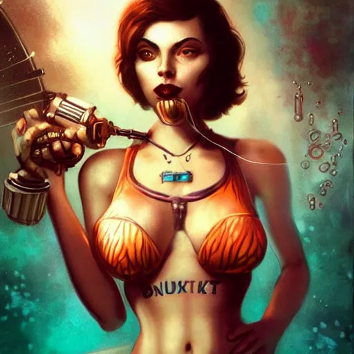 Image similar to lofi underwater bioshock biopunk bikini portrait, Pixar style, by Tristan Eaton Stanley Artgerm and Tom Bagshaw.