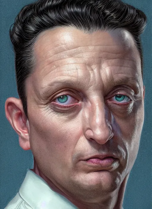 Image similar to portrait of Tim Robinson from I Think You Should Leave (2019), highly detailed, centered, solid color background, digital painting, artstation, concept art, smooth, sharp focus, illustration, donato giancola, Joseph Christian Leyendecker, Les Edwards, Ed Repka, WLOP, Artgerm