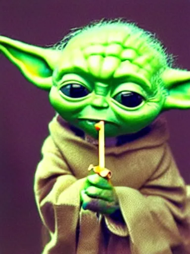 Image similar to baby yoda smocking a joint