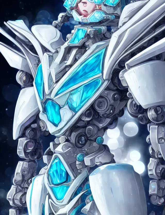 Image similar to a detailed manga portrait of an aquamarine and topaz crystalline mech with ruby crystal armour plating, trending on artstation, digital art, 4 k resolution, detailed, high quality, sharp focus, hq artwork, coherent, insane detail, character portrait