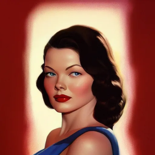 Image similar to young beautiful Gene Tierney color studio publicity photo , tight face shot portrait, highly detailed, digital painting, artstation, concept art, illustration, art , by dean cornwell