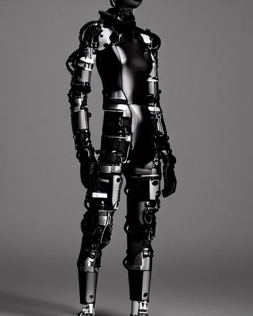 Image similar to leaked screenshot of Balenciaga campaign for the year 2032, cybernetic fashion