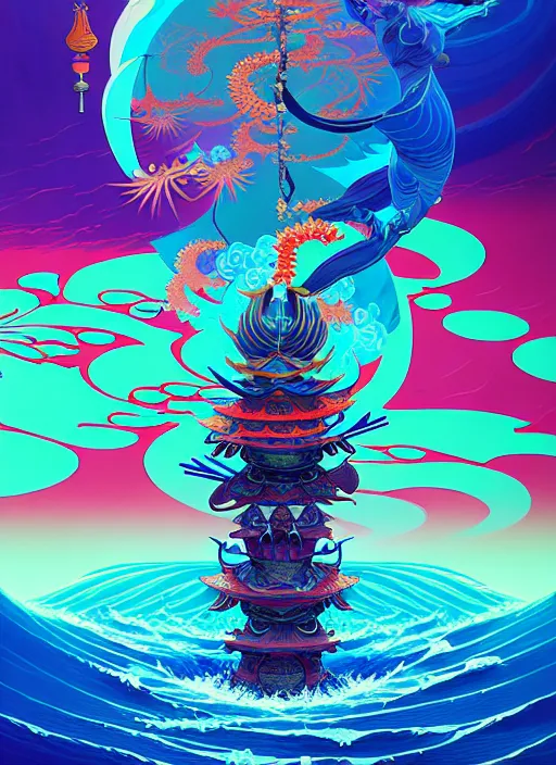 Image similar to fractal tarot card of a shinto naturepunk master of oceans and wind water and boats, beautiful detailed realistic cinematic character concept fashion portrait, hi - fructose art magazine, by anton fadeev and paul lehr and david heskin and josan gonzalez, 8 k