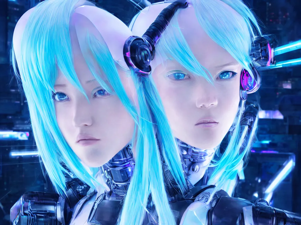 Image similar to portrait light blue hair anime visual futuristic female cyber airforce, on cyberpunk neon light tokyo rooftop, ssci - fi and fantasy, intricate and very beautiful, human structure, concept art by kyoto studio, sharp focus, anime fantasy illustration by rossdraws and magali villeneuve and liya nikorov and luxearte, frostine engine