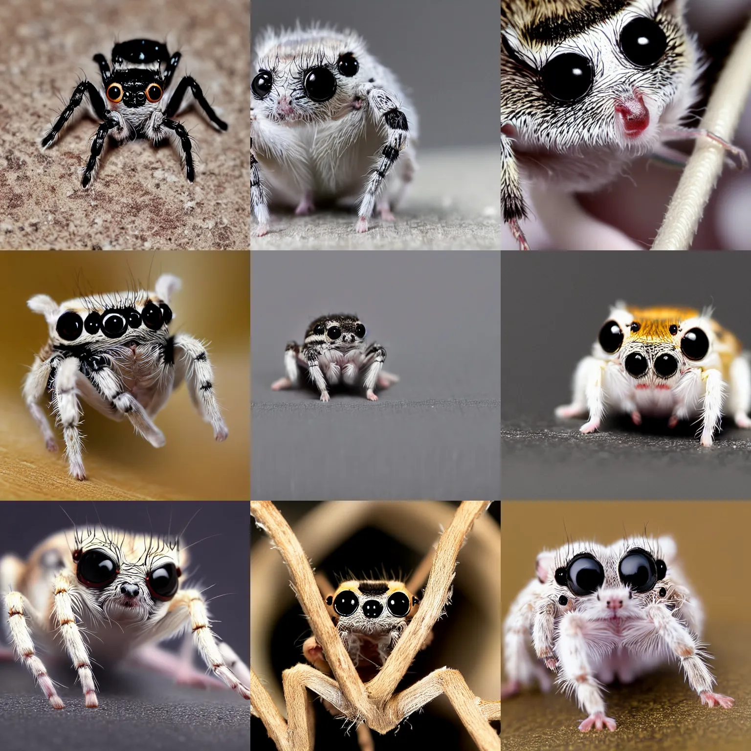 Prompt: jumping spider hamster, detailed, photograph, realistic, 85mm