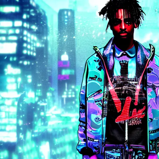 Image similar to playboi carti in cyberpunk style digital art 4 k the detailed super realistic