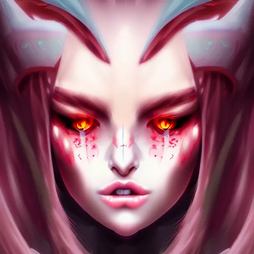 Image similar to portrait of demon queen, anime, digital painting, devian art, trending on artstation, facial touch up, hd, 4 k