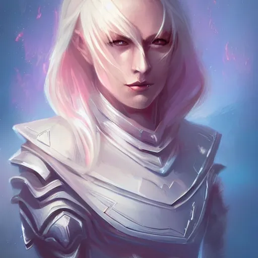 Image similar to White pink blonde fantasy paladin with slim elegant features, by Anato Finnstark and Randy Vargas, artgerm, digital illustration, beautiful, concept art