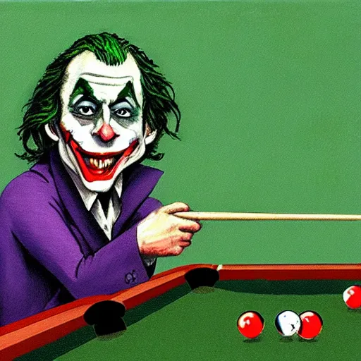 Prompt: the joker playing pool painted by goya