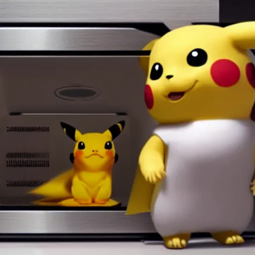 Prompt: stunning awe inspiring photorealistic pikachu inside a microwave, movie still 8 k hdr atmospheric lighting