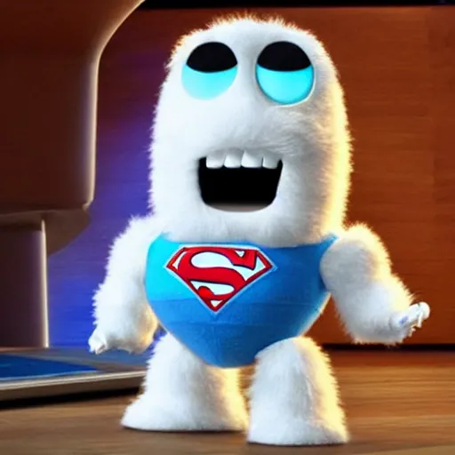 Prompt: <pixar mode='attention grabbing'>an adorable fluffy robot reveals it is a superhero</pixar>