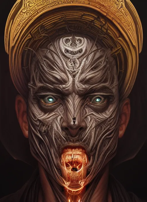 Prompt: symmetry!! portrait of grotesque hades, greek mythology, ancient greece, underworld, intricate, dark design, highly detailed, dark lighting, digital art, digital painting, artstation, sharp focus, illustration, art by artgerm and h r giger and greg rutkowski and alphonse mucha, 8 k