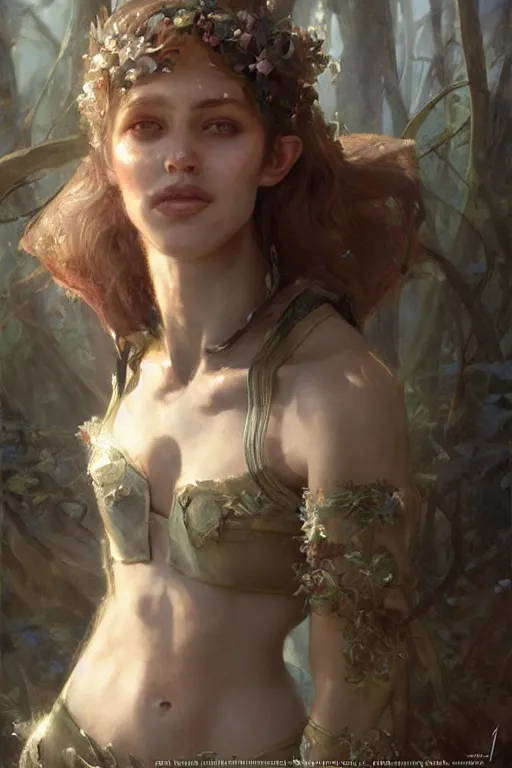 Image similar to an upper body portrait of a beautiful elf princess, oil painting, by Fernanda Suarez and and Edgar Maxence and greg rutkowski julie bell