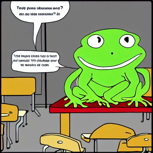 Prompt: anthropomorphic frog as a teacher