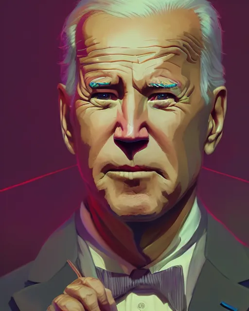 Image similar to highly detailed vfx portrait of a ferocious joe biden, stephen bliss, unreal engine, greg rutkowski, loish, rhads, beeple, makoto shinkai and lois van baarle, ilya kuvshinov, rossdraws, tom bagshaw, alphonse mucha, global illumination, detailed and intricate environment