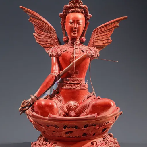 Image similar to museum angeline joile statue monument made from chinese porcelain brush face hand painted with iron red dragons full - length very very detailed by rutkowski symmetrical well proportioned