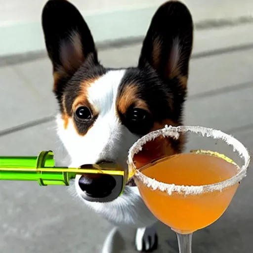 Prompt: a corgi drinking a cocktail