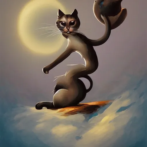 Image similar to a cat, in the style of peter mohrbacher and salvador dali