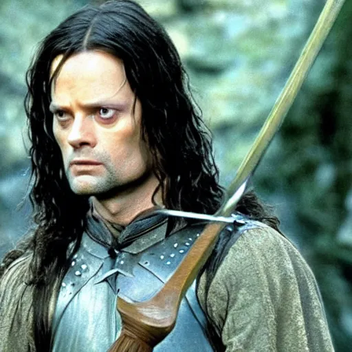 Image similar to dwight schrute playing aragorn in lord of the rings